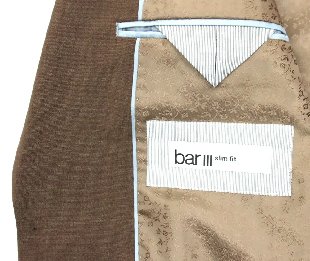 Bar III Suit Jacket 40 L Mens Slim Fit Solid Rust Brown Stretch Wool Two Button
